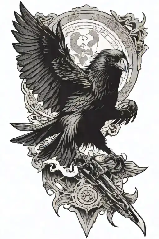  a crow on gladiator while fighting  tattoo design idea