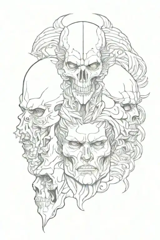 4 halves of one face of a Greek god, from the bottom half of the skull and the second half of the face of that god tattoo design idea