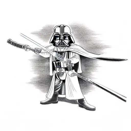 Darth Vader with sword and outstretched hand tattoo design idea
