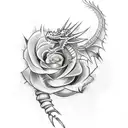 spine tattoo and a dragon coming out of a rose with daggers tattoo design idea