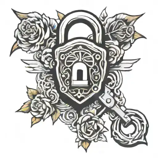 padlock and crossed lockpicks tattoo design idea