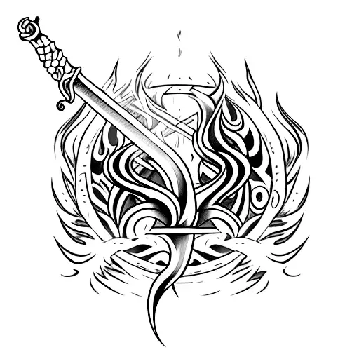 sword flaming tattoo design idea
