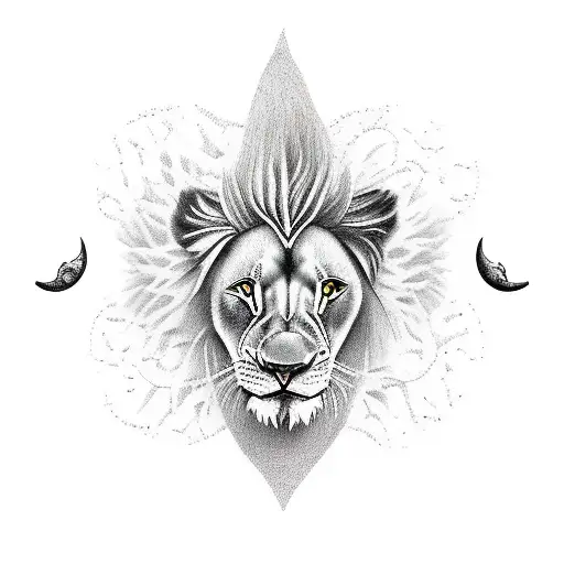 Lion king with butterflies arround, anchor and moon 3D tattoo design idea
