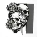 A skull split in half, one side pristine and the other half consumed by time tattoo design idea