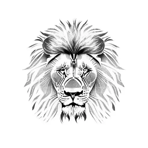 An angel and a lion standing side by side, with Jesus and Goliath in the background tattoo design idea