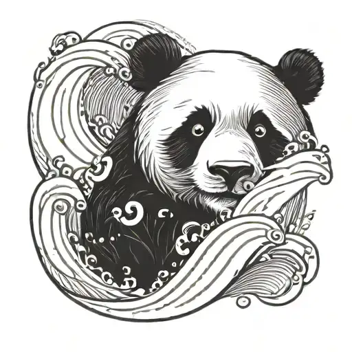 panda face surrounded by waves tattoo design idea
