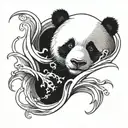 panda face surrounded by waves tattoo design idea