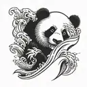 panda face surrounded by waves tattoo design idea
