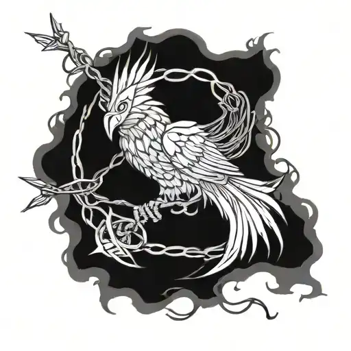 fenix transpassing barbed wire filament that spells tattoo design idea