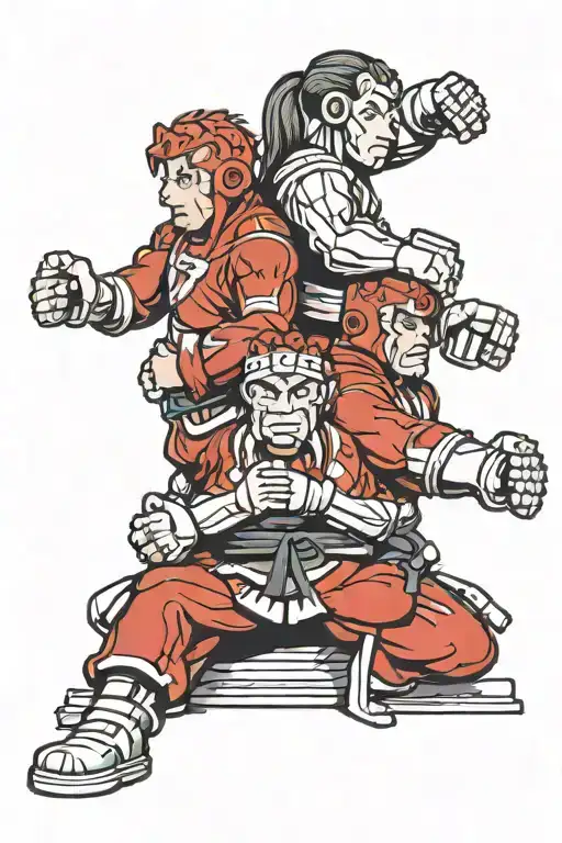 chess pieces wearing brazilian jiu jitsu belts and wrestling each other.  tattoo design idea