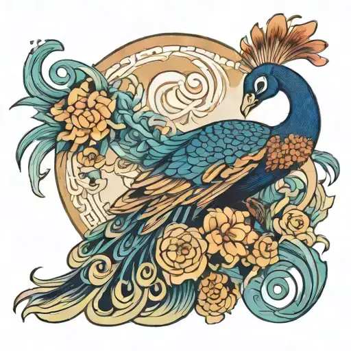 japanese peacock capricorn zodiac sign tattoo design idea