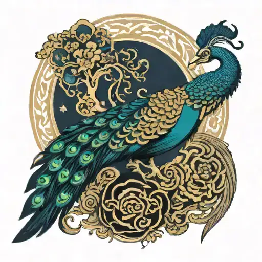 japanese peacock capricorn zodiac sign tattoo design idea