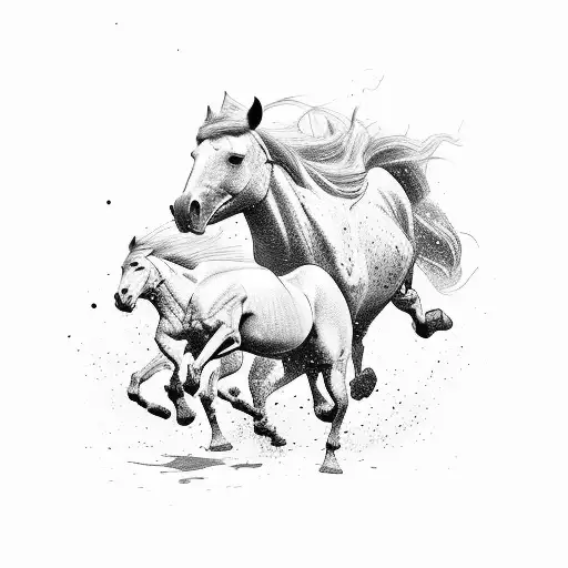 battle scene wirh horse running and tanks shooting tattoo design idea