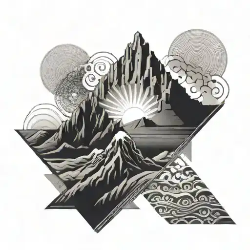 Tattoo of Mount Kailash South Face with intricate downward facing traingle patterns surrounding it tattoo design idea