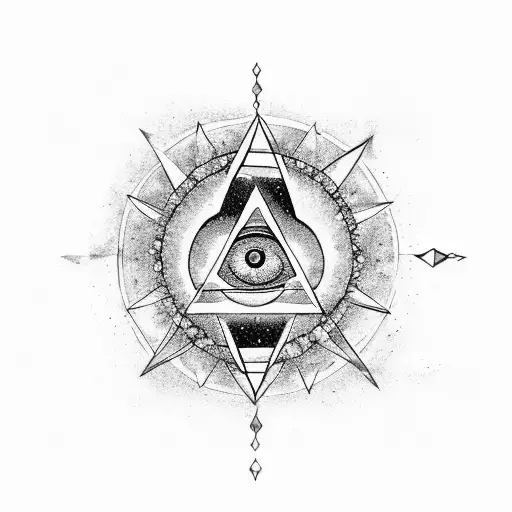 Galaxy-themed tree of life with an all-seeing eye in a triangular shape tattoo design idea