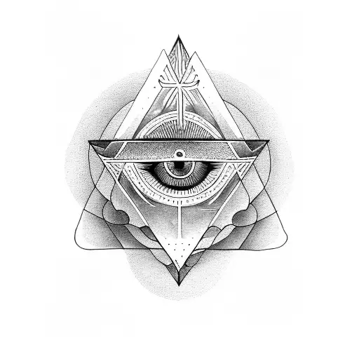 triangle shaped all seeing eye with a reflected tree of life tattoo design idea