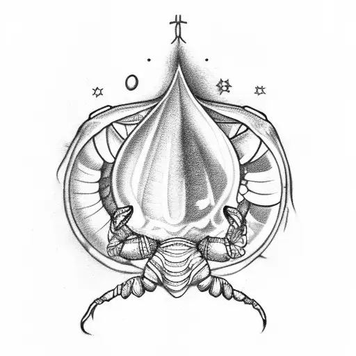 scorpio zodiac sign with starts along with a symbol representing a clam person tattoo design idea