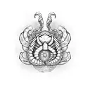 scorpio zodiac sign with starts along with a symbol representing a clam person tattoo design idea