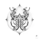 scorpio zodiac sign with starts along with a symbol representing a clam person tattoo design idea