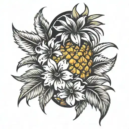 Pineapple loss grief flower tattoo design idea
