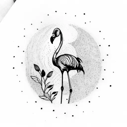 A tattoo of a flamingo doing a yoga pose with a serene garden backdrop tattoo design idea