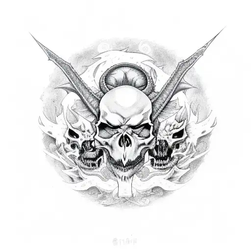 Shinigami, dragon and skulls tattoo design idea