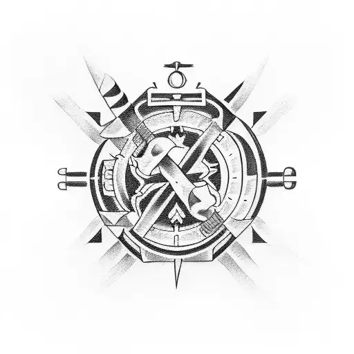 A tattoo design with the date 4/29/35 in a military-inspired font surrounded by woodworking tools tattoo design idea