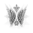 angel wings and cross + number 34 tattoo design idea