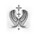 angel wings and cross + number 34 tattoo design idea
