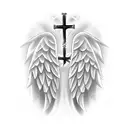 angel wings and cross + number 34 tattoo design idea