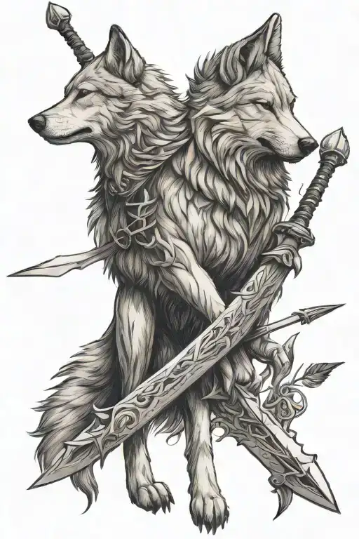 Wolf arrows and sword tattoo design idea
