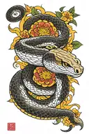 snake eating the sun, flower blooming tattoo design idea