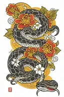 snake eating the sun, flower blooming tattoo design idea