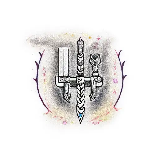 Thor hammer with orchid flower tattoo design idea
