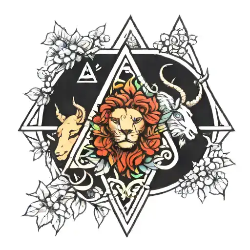 three zodiac signs on the wrist: Leo, Virgo, Capricorn placed in a triangle and surrounded by cherry branches which also tattoo design idea