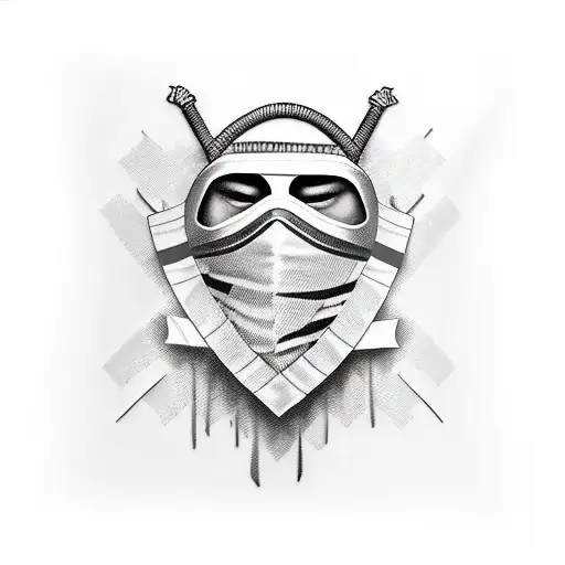 Masked Criminal with caution tape woven around him tattoo design idea