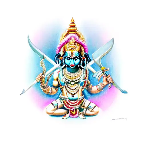 Indian goddess kali's trident being held up in great rage fighting depression  tattoo design idea
