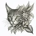 cat dragon with leafs and birds tattoo design idea