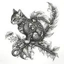 cat dragon with leafs and birds tattoo design idea