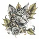 cat dragon with leafs and birds tattoo design idea