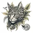 cat dragon with leafs and birds tattoo design idea