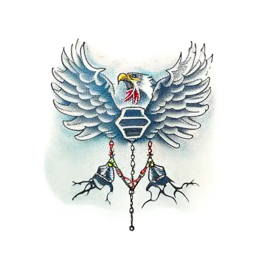  broken chain , embedded into skin ,  pulled by eagle talons.  tattoo design idea