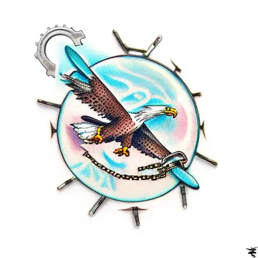  broken chain , embedded into skin ,  pulled by eagle talons.  tattoo design idea