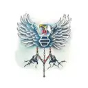  broken chain , embedded into skin ,  pulled by eagle talons.  tattoo design idea