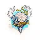 Basically broken chains wrapped around arm , embedded into skin being pulled by eagle talons.  tattoo design idea