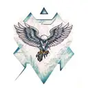  broken chains wrapped around arm , embedded into skin being pulled by eagle talons. Then weaved together in on tattoo design idea