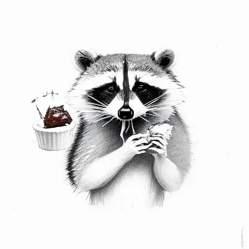 cute raccoon eating a buffalo wing tattoo design idea