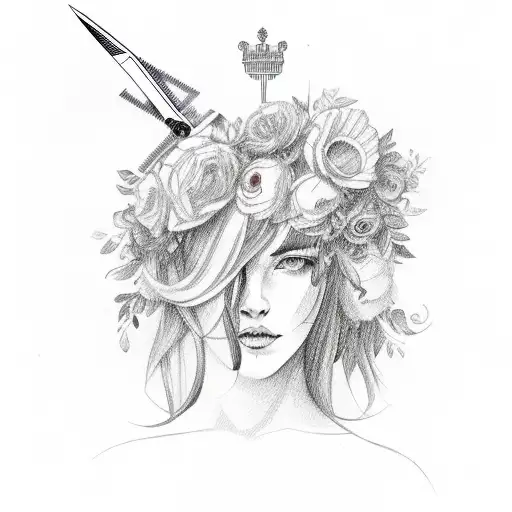 hairdresser scissors with a floral pattern with the Italian flag colors tattoo design idea