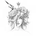 hairdresser scissors with a floral pattern with the Italian flag colors tattoo design idea