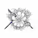 hairdresser scissors with a floral pattern with the Italian flag colors tattoo design idea